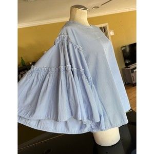 dRA Los Angeles Blue & White Striped Statement Ruffle Bell Sleeve Blouse Anthro